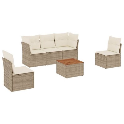 vidaXL Patio Sofa Set with Cushions Outdoor Furniture 6 Piece Poly Rattan - Beige and Cream
