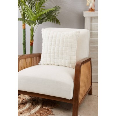Ivory Grid Faux Rabbit Fur Square Throw Pillow 18"