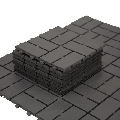 Syemin Carpet Tiles Patio Interlocking Deck Tiles Square Composite Decking Tiles Four Slat Plastic for Balcony Porch, Gray, 25.6"*13"*15.16"