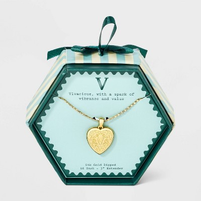 14K Gold Dipped Heart Charm Initial Necklace - A New Day™ Gold