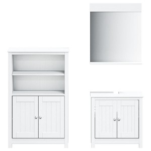 vidaXL Berg 3-Piece White Bathroom Furniture Set in Solid Pine Wood, Includes Wall-Mounted Mirror, Sink Cabinet and Spacious Standing Cabinet - 1 of 4