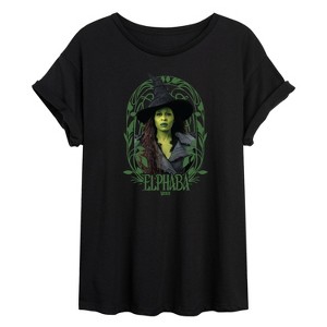 Women's Wicked Art Noveau Elphaba Oversized Graphic T-Shirt - Black - Medium - 1 of 4