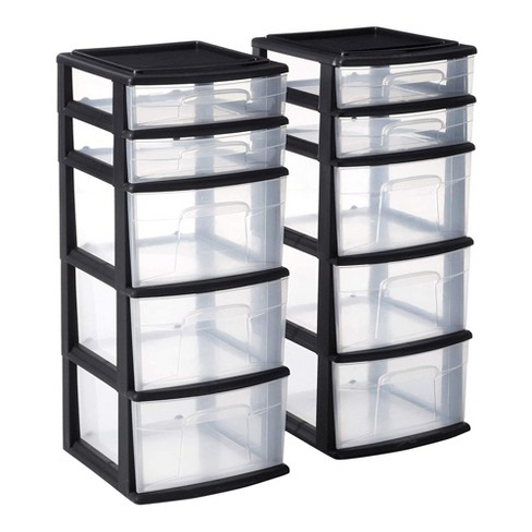 Homz Plastic 3 Clear Drawer Small Rolling Storage Container Tower