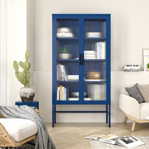 Tempered Glass Storage Cabinet with 3 Adjustable Shelves and Feet Cold-Rolled Steel Sideboard Double Glass Door Furniture for Living Room Kitchen - 1 of 4