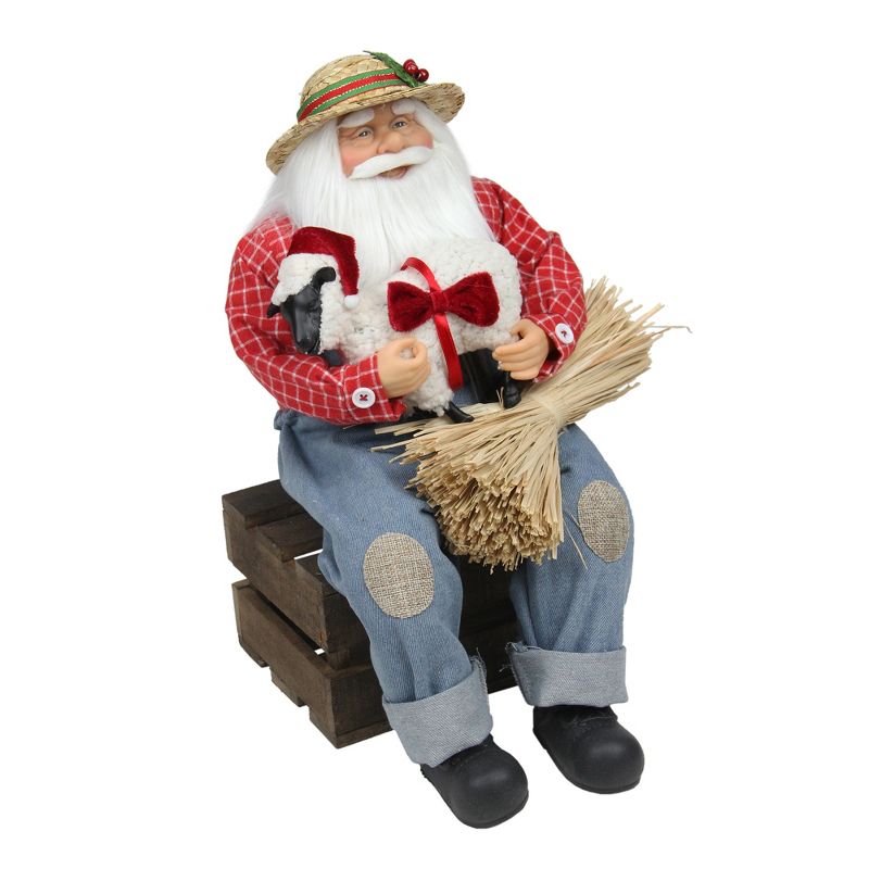 Northlight 15" Red and Blue Santa Claus Holding Hampshire Sheep Christmas Decor, 1 of 2
