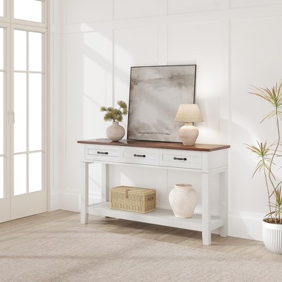 47.2" Entryway Table, Console Table with 2 Storage Drawers, 3 Tier Farmhouse Wooden Sofa Table, Hallway Table for Entryway, Living Room