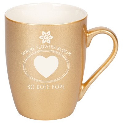 Elanze Designs Where Flowers Bloom So Does Hope 10 Ounce Ceramic Laser-Etched Engraved Drinkware Mug, Metallic Vegas Gold