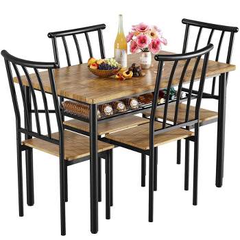Whizmax 5 Piece Dining Table Set for 4, Metal and Wood Rectangular Dining Room Table Set for Kitchen, Dining Room, Dinette, Rustic Brown