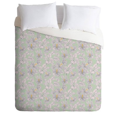 Full/Queen Hello Sayang Dreamy Hibiscus Duvet Set Green - Deny Designs