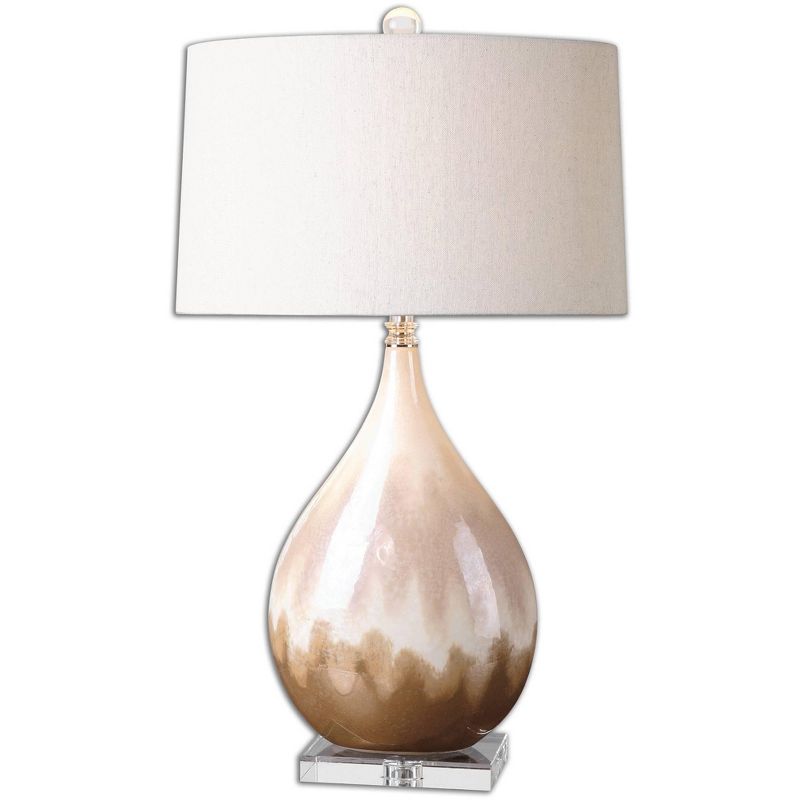Uttermost Flavian Rust Beige and Ivory Teardrop Ceramic Table Lamp, 1 of 2