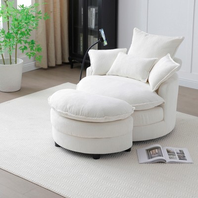 GDFStudio Buck Modern 360° Swivel Corduroy 36"W Chair with Storage Ottoman