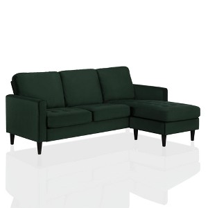 Strummer Velvet Sectional Sofa Green - CosmoLiving by Cosmopolitan: Lush Upholstery, Floating Chaise, Black Legs - 1 of 4