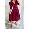 Womens Dress Wrap V Neck 3/4 Puff Sleeve Flowy Midi Dress - 4 of 4