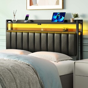 Greenstell  Bed Headboard - Upholstered with 2-Tier Storage Shelves, Charging Station & LED Lights, Height Adjustable Sturdy Frame for Bedroom - 1 of 4
