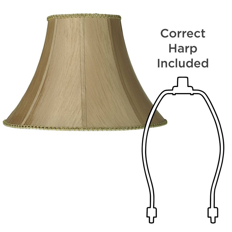 Springcrest Earthen Gold Large Round Bell Lamp Shade 8" Top x 18" Bottom x 12" Height x 13" Slant (Spider) Replacement with Harp and Finial, 6 of 9