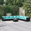 vidaXL 9-Piece Patio Lounge Set in Black Poly Rattan with Water Blue Cushions, Modular Design, Perfect for Outdoor Leisure and Entertainment - 2 of 4