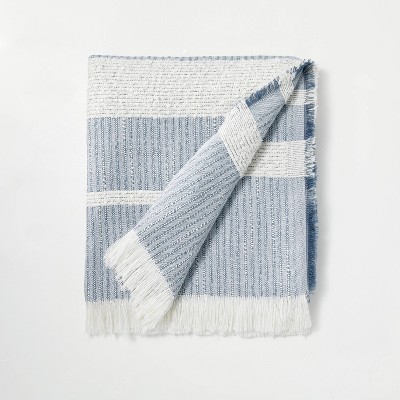 Dimensional Stripe Dobby Throw Blanket Faded Blue/Sour Cream - Hearth & Hand™ with Magnolia