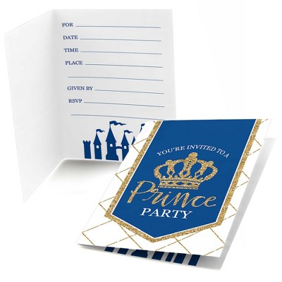 Big Dot of Happiness Royal Prince Charming - Fill In Baby Shower or Birthday Party Invitations (8 count)