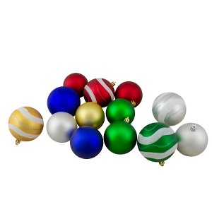 Northlight 39ct Red and Blue Shatterproof 2-Finish Christmas Ball Ornaments 4" (100mm) - 1 of 4
