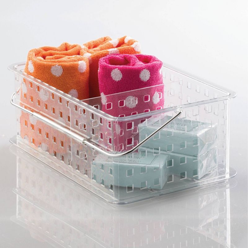 iDESIGN Spa BPA Free Plastic Divided Stacking Organizer Basket with Handle Clear, 5 of 7