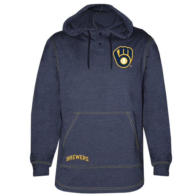 MLB Milwaukee Brewers Men&#39;s Henley Hooded Jersey, 1 of 4