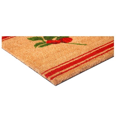 Merry Christmas Holly Berry Coir Doormat with Vinyl Backing