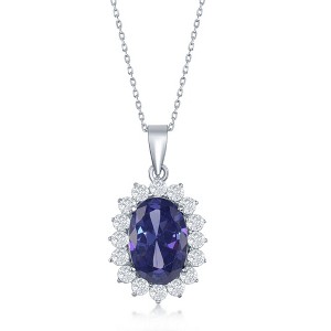 Bella Silver Sterling Silver Royal CZ 18" Pendant Necklace - Tanzanite - Purple - 1 of 2