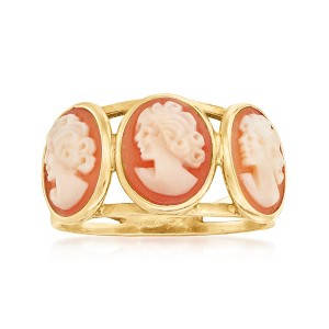 Ross-Simons Italian Orange Shell Cameo Ring in 18kt Gold Over Sterling Size 10 - 1 of 4