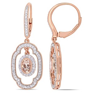 EVERLY JEWELRY | Rose Plated Sterling Silver 2 CT TGW Morganite White Sapphire and 1/10 CT TDW Diamond Dangle Leverback Earrings - 1 of 4