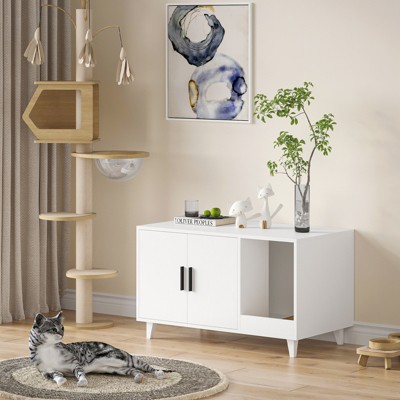 Hidden Cat Litter Box Enclosure Furniture with Scratching Mat, Modern Wooden Cat Litter Cabinet for Indoor Use - Nertpow