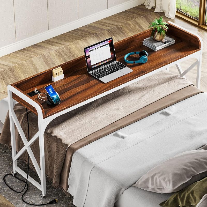 Tribesigns 70.9" Overbed Table with Outlet & USB, Mobile Queen Size Bed Table for Bedroom, Rolling Tray Table for Living Room, Hospital, 3 of 8