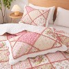 Hachikiko 3 Piece Pink Floral Quilt Set,Cottagecore Quilted Bedspread Set with Pillow Shams - 3 of 4