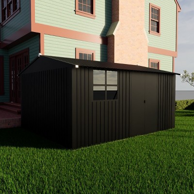 10x12ft Metal Garden Shed with Windows & Sliding Door, Outdoor Backyard Storage Shed, Weatherproof - Coolbibila