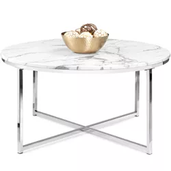 Best Choice Products 36in Faux Marble Modern Round Living Room Accent Coffee Table w/ Metal Frame