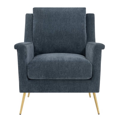 Mid-Century Slate Blue Accent Chair with Gold Legs