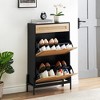 2 Flip Drawers Shoe Storage Cabinet with 1 Drawer, Rattan Shoe Organizer with Metal Legs, Freestanding Narrow Shoe Rack Cabinet for Entryway - 3 of 4