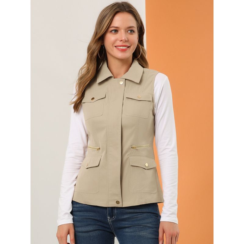 Allegra K Women's Zip-Up Sleeveless Turn Down Collar Cargo Utility Vest with Pockets, 3 of 7