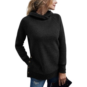 Amaryllis Women's Asymmetrical Button-Detail Cowl Neck Pullover Long Sleeves - 1 of 4