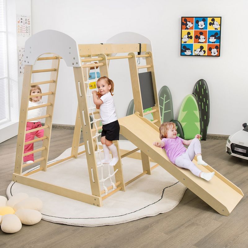 Costway Indoor Playground Climbing Gym Kids Wooden 8 in 1 Climber Playset  for Children, 2 of 10