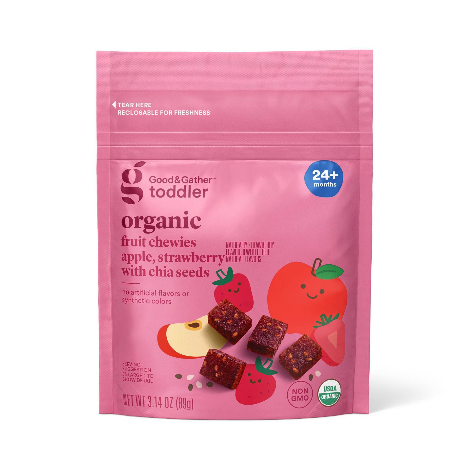 Organic Fruit Chewies - Apple Strawberry with Chia Seeds - 3.14oz - Good & Gather™: Toddler Snack, Bagged, Ready to Eat