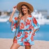 Women's Vibrant Floral Print Beach Romper with Batwing Sleeves -Cupshe - 3 of 4