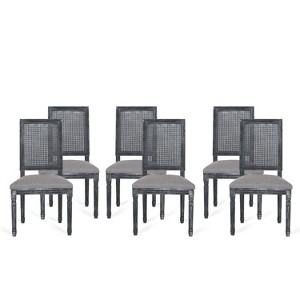 Christopher Knight Home  Brownell French Country Wood and Cane Upholstered Dining Chairs (Set of 6) - 1 of 4