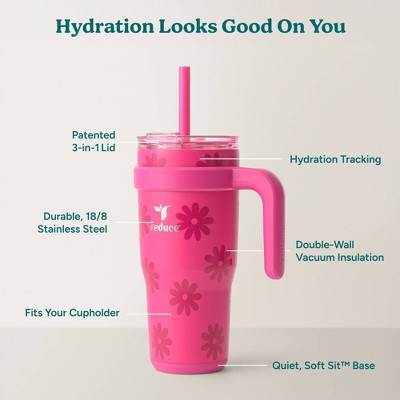 Reduce 24oz Cold1 Vacuum Insulated Stainless Steel Straw Tumbler Mug Pink: Dishwasher-Safe, Flip-Top Lid