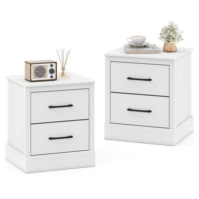 Tangkula Farmhouse Nightstand Set of 2 Wood Bedside Table with 2 Storage Drawers Compact Floor Night Stand End Table White Accent Sofa Side Table