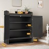 Rattan Shoe Cabinet with 2 Doors, 5-Tier Shoe Storage Cabinet with Adjustable Shelves, Wooden Shoe Storage Organizer for Entryway, Living Room - 4 of 4