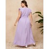 Coolmee Women Plus Size Casual Crossover V Neck Flying Sleeve Hem Slit High Waist Maxi Dress With Belt - 3 of 4