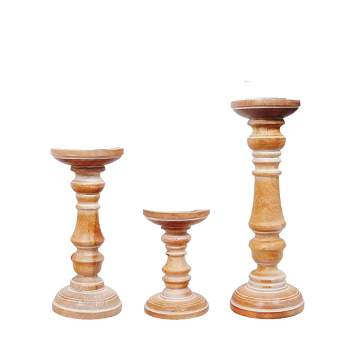 Mela Artisans White Candle Holders for Pillar Candles (Set of 3) Rustic Wooden Candle Holders Pillar 6", 9", 12"