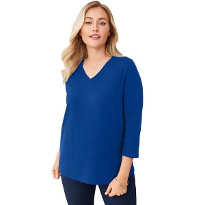 Jessica London Women's Plus Size Stretch Cotton V-Neck Tee - 1 of 4