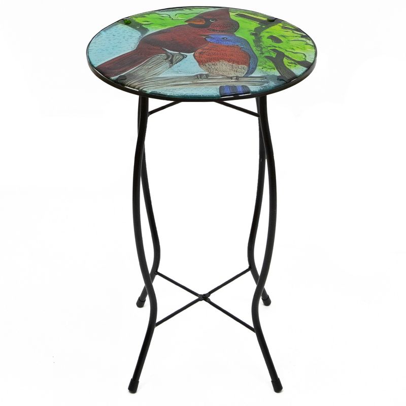 Northlight 19" Blue and Red Cardinal Glass Patio Side Table, 1 of 5