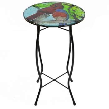 Northlight 19" Blue and Red Cardinal Glass Patio Side Table
